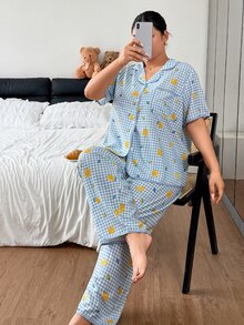 Napfluff CURVE Napfluff CURVE Plus Gingham & Lemon Print PJ Set - Blue - View 5