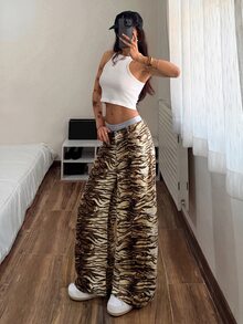 StreetHx Tiger Striped Wide Leg Jeans - Multicolor - View 5