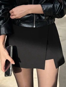 DAZY Teen Girl Solid Zip Side Split Hem Skort Fall - Black - View 6