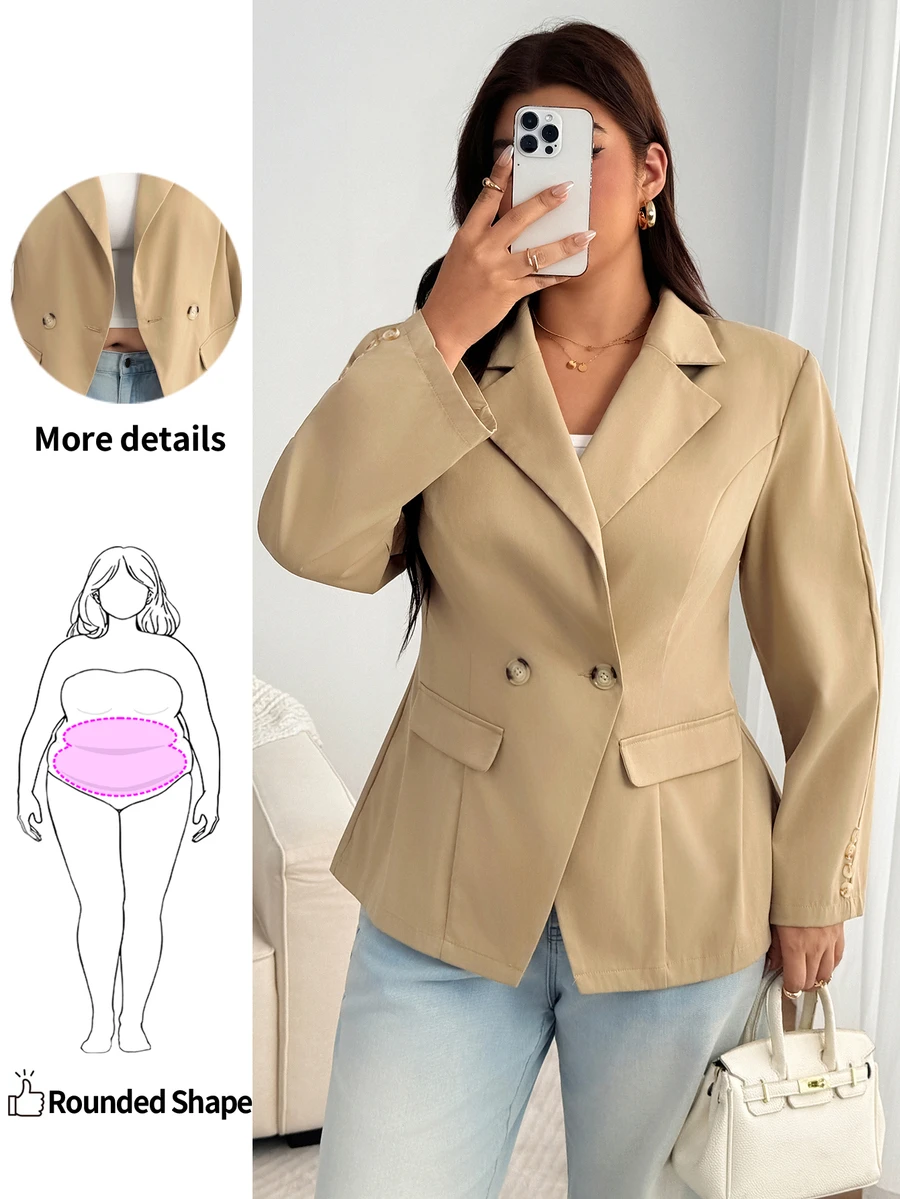 Enliva Plus Size Blazers - Apricot - View 1