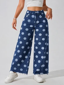 EMERY ROSE Jeans de pierna ancha con lunares - Azul - Ver 6