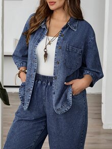 EMERY ROSE EMERY ROSE Tops Denim de talla grande - Azul lavado oscuro - Ver 9
