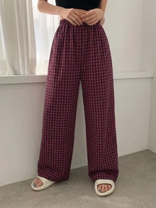 DAZY Gingham Print Sleep Pants - Burgundy - View 6