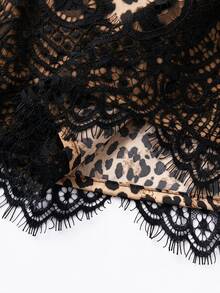 Lavishia Leopard Print Contrast Lace Skirt Without Belt - Khaki - View 6