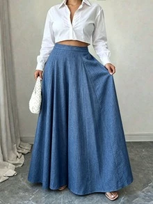 Elenzga 1 pieza Pantalones de cintura alta y pierna ancha - Azul - Ver 5