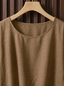 SHEIN Clasi 純色蝙蝠袖上衣與長褲套裝 - 駝色 - 查看 5