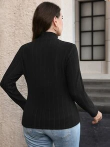Chikora Camiseta térmica de cuello alto lisa para otoño e invierno, talla grande - Negro - Ver 3
