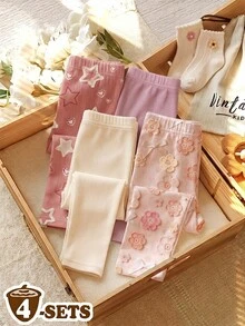 女嬰 3件組花卉與星星印花褲襪 - 白色 - 查看 2