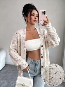 SHEIN Raffinéa Women Cardigans - Beige - View 1