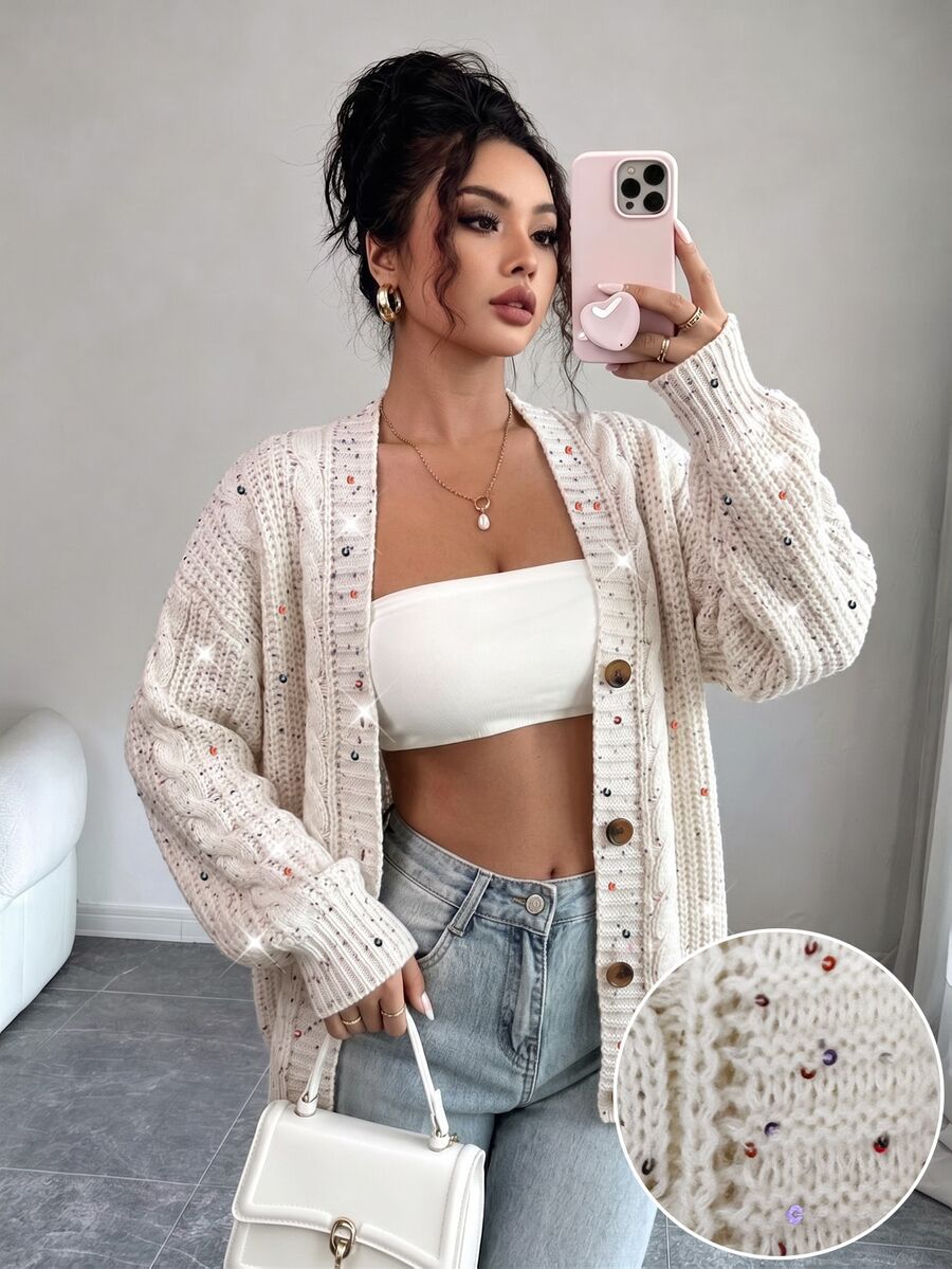 SHEIN Raffinéa Women Cardigans - Beige - View 1