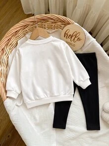 SHEIN 女嬰連帽衫與運動衫套裝 - 白色 - 查看 2
