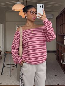 Muchica Striped Print Drop Shoulder Sweatshirt - Multicolor - View 5