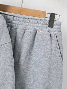 Kids 2pcs Teen Boy Casual Sporty Basic Gray Hooded Zip-Up Sweatshirt And Sweatpants Suitable For Autumn And Winter Back-To-School Season. - Light Grey - View 8