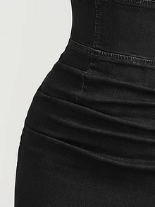 SHEIN MOD 大尺碼抓皺牛仔洋裝 - 黑色 - 查看 4