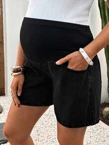 SHEIN Shorts Vaqueros Premamá - Negro - Ver 8