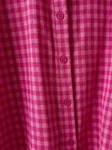 Comfylo Camisa de hombros caídos con estampado de cuadros y bolso - Rosa Fucsia - Ver 5