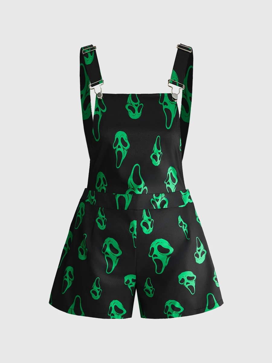 ROMWE Fairycore Plus Ghost Face Print Overall Without Top - Green - View 1