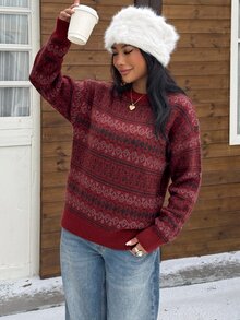SHEIN EZwear 女士毛衣 - 酒紅色 - 查看 4