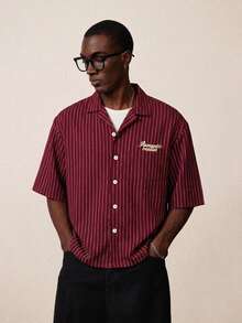 Manfinity Hypemode Men Plus Size Shirts Date Night Dinner Burgundy Retro 80s - Burgundy - View 1