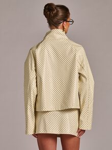 SHEIN BAE Mock Neck Polka Dot Print PU Leather Jacket - Yellow - View 2