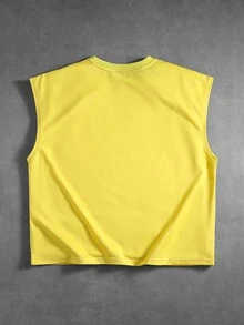 ROMWE MEN Street Life Men Eye & Letter Graphic Studded Detail Tank Top - Yellow - View 3