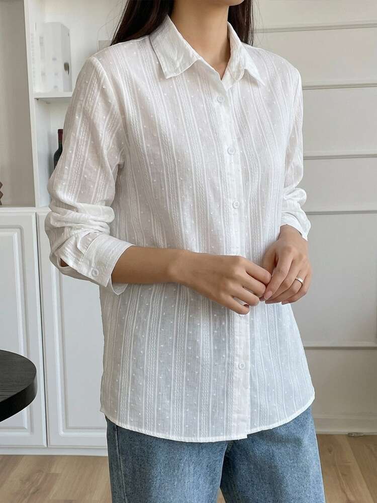 DAZY Solid Button Front Shirt - White - View 7