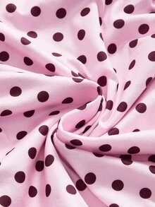 ROMWE Hippie Polka Dot Print Off Shoulder Halter Neck Flutter Sleeve Tee - Pink - View 4