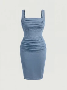 Jeanoix Plus Size Denim Dresses - Light Wash - View 1
