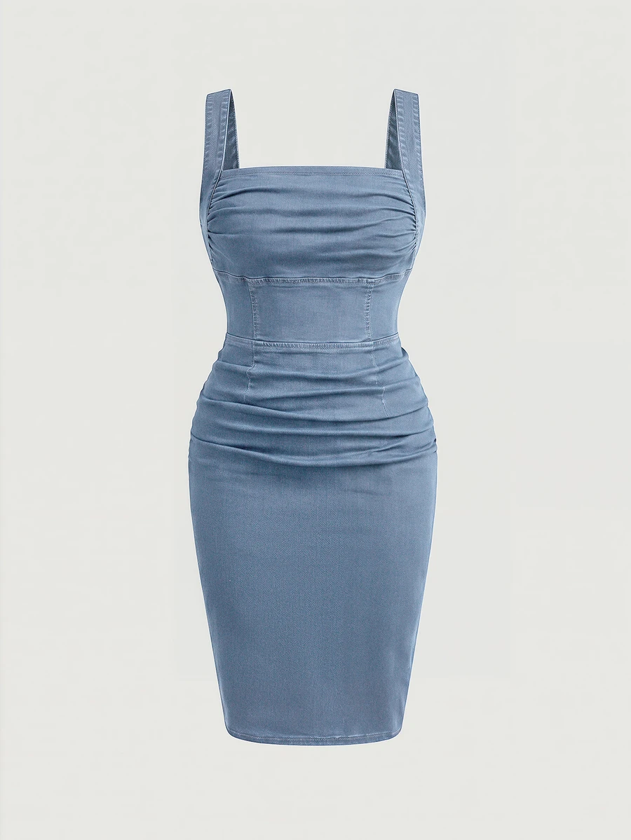 Jeanoix Plus Size Denim Dresses - Light Wash - View 1