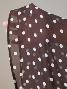 Al Najma Plus Polka Dot Print Open Front Abaya - Brown - View 8