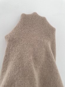Easowa Solid Batwing Sleeve Sweater Dress - Khaki - View 8