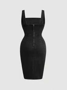 SHEIN MOD 大尺碼抓皺牛仔洋裝 - 黑色 - 查看 2