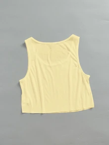 SHEIN EZwear 素色圓領背心上衣 - 淡黃色 - 查看 4