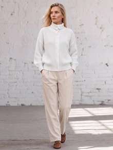 Faunlyn Cardigan Model Bahu Jatuh dengan Kancing Depan, Pakaian Musim Gugur untuk Wanita, Busana Musim Dingin untuk Wanita, Sweater Musim Gugur dan Musim Dingin untuk Wanita - Putih - View 8