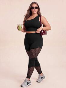 SHEIN Unity Women Plus Size Sports Leggings Pants Gym Workout Summer - Black - View 5