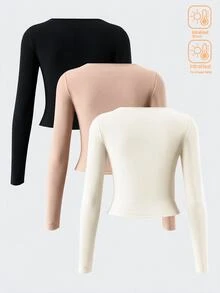 SHEIN BASICS 3件組女款T恤 - 彩色 - 查看 2