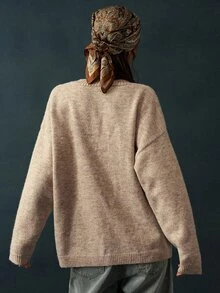 Bohemela Áo cardigan dáng duffle vai trễ - Màu Khaki - Xem 6