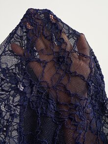 Bohemela Ruffle Trim Flounce Sleeve Lace Top Without Bra - Navy Blue - View 8
