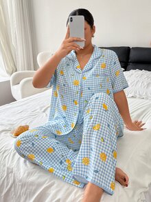 Napfluff CURVE Napfluff CURVE Plus Gingham & Lemon Print PJ Set - Blue - View 4