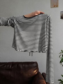 Resyla Striped Tie Front Crop Blouse - Black and White - View 2