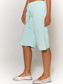 MUSERA Drawstring Knit Wide Leg Longline Shorts Summer Girly Everyday Loungwear - Mint Green - View 3