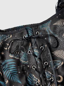 ROMWE Fairycore Plus Butterfly Galaxy Print Lace Up Front Tank Top Renaissance Festival&Renaissance Faire - Black - View 3