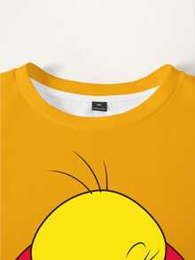 LOONEY TUNES X SHEIN Plus Cartoon & Letter Graphic Drop Shoulder Sweatshirt Fall - White - View 3