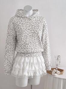SHEIN EZwear 豹紋落肩連帽衛衣 - 彩色 - 查看 6