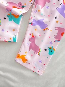 SHEIN 女童獨角獸印花長袖上衣與長褲睡衣套裝 - 粉色 - 查看 6