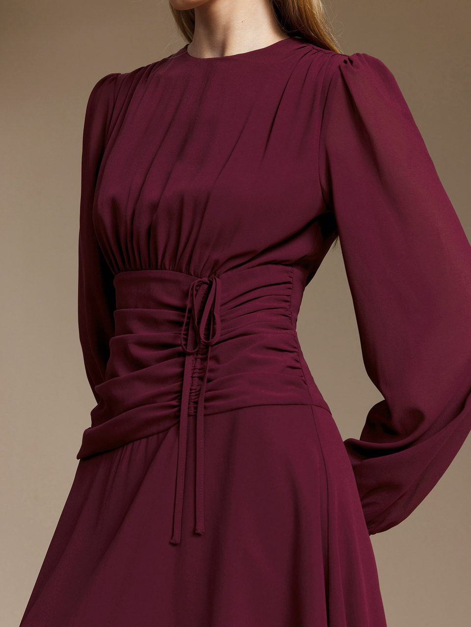 Solid Drawstring Front Longline Dress
