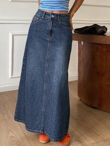 DAZY Solid Slant Pocket Denim Skirt Vacation - Blue - View 4