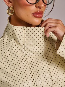 SHEIN BAE Mock Neck Polka Dot Print PU Leather Jacket - Yellow - View 8