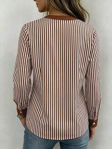 Breezaya Striped Print Notched Neck Blouse - Multicolor - View 2