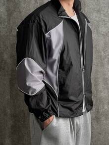 DAZY Chaqueta con cremallera y ribete de contraste en bloques de color para hombre - Multicolor - Ver 4